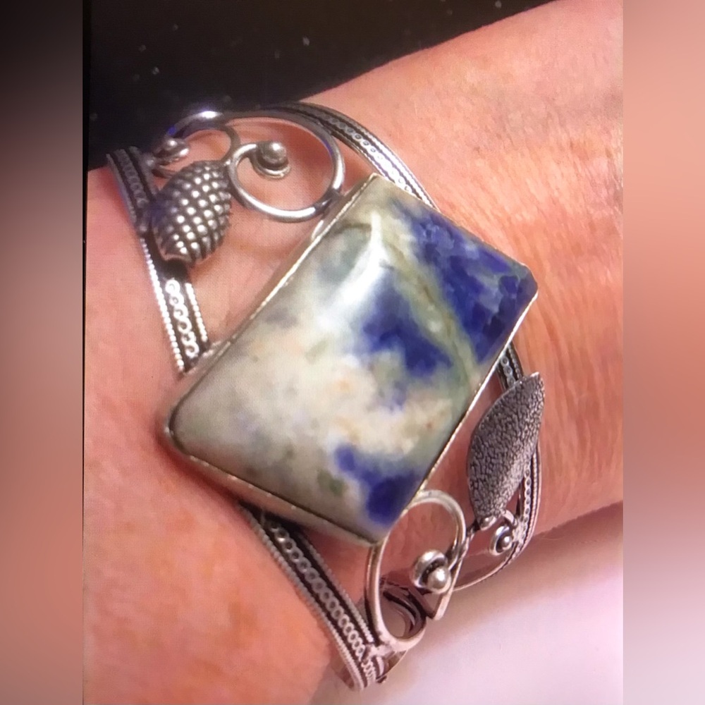 Sodalite Stamped 925 Sterling Silver Cuff Bracelet